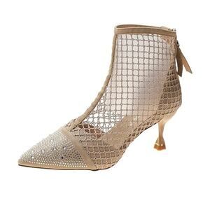 Women Hollow Out Pumps Shoes Mesh Crystal Boots Size 8